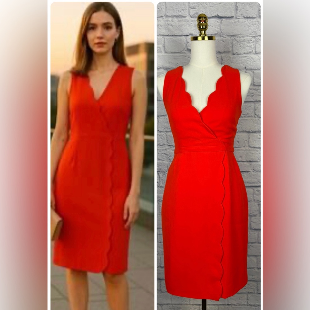 J. Crew Vibrant Red Scalloped Midi Dress